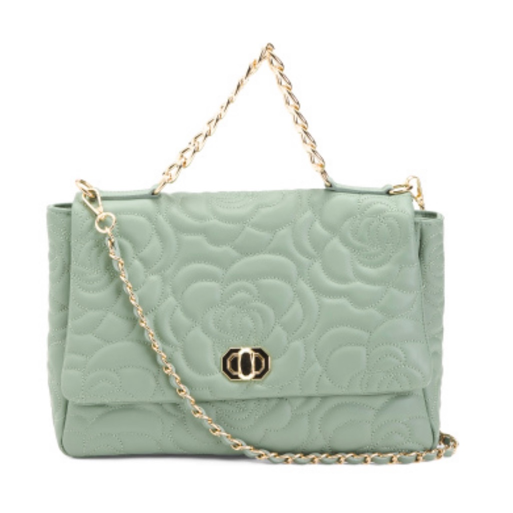 Anna Paola Made In Italy Leather Quilted Roses Flap Satchel
